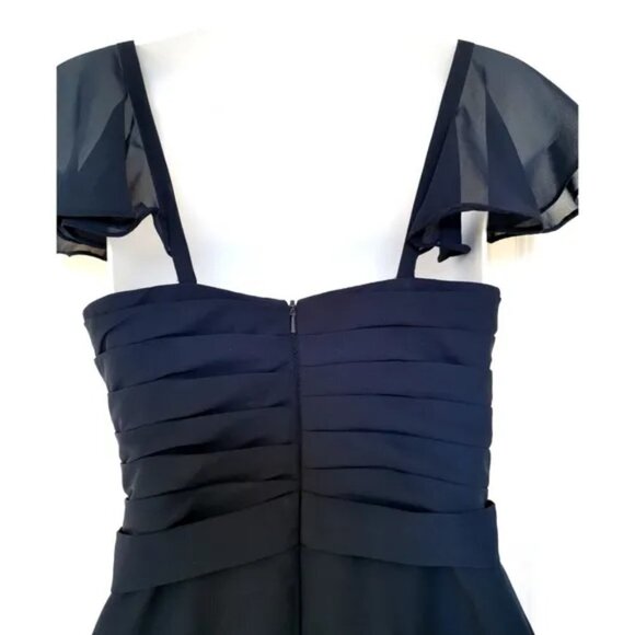 NAVY Blue Chiffon A-line Cap Sleeves Knee Length evening Dress - Picture 4 of 9